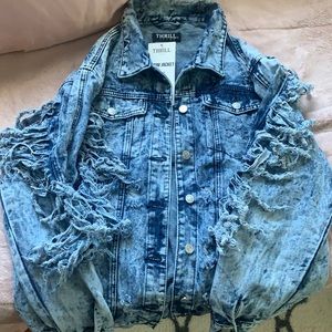 Distressed Fringe Jean Jacket